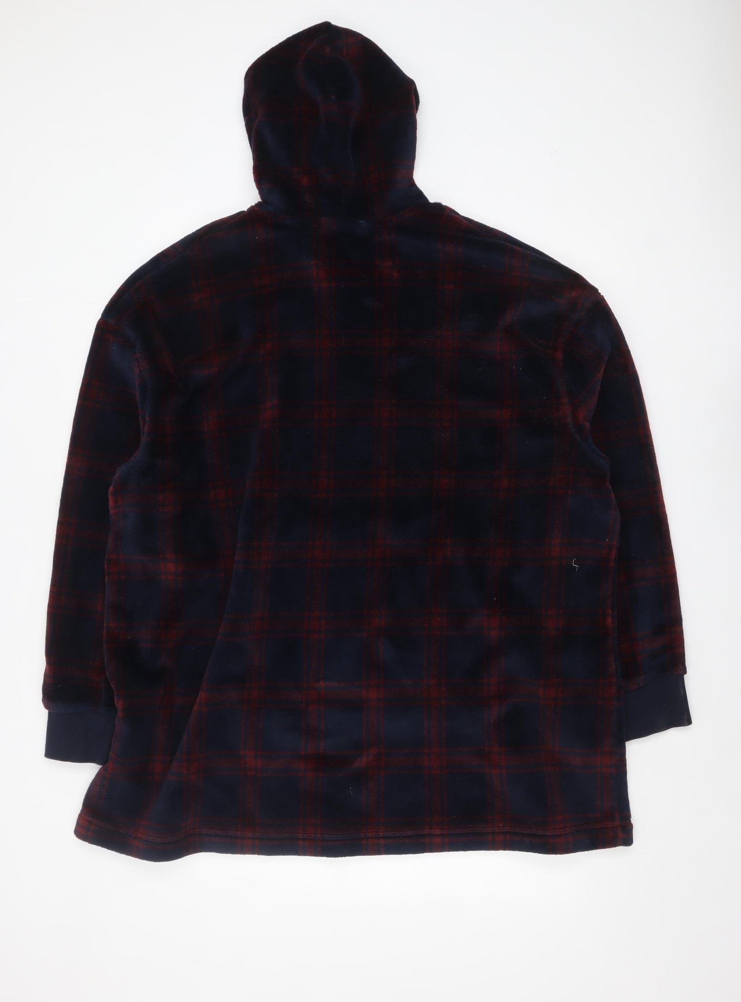 Marks and Spencer Men's Blue Check Fleece Hooded Nightshirt S