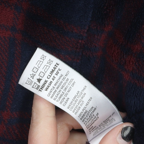 Marks and Spencer Men's Blue Check Fleece Hooded Nightshirt S