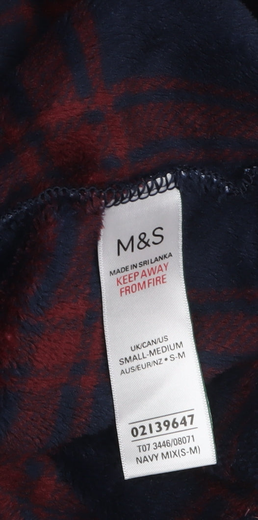 Marks and Spencer Men's Blue Check Fleece Hooded Nightshirt S