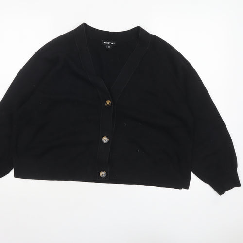 Whistles Women's Black M V-Neck Relaxed Fit Cotton Cardigan