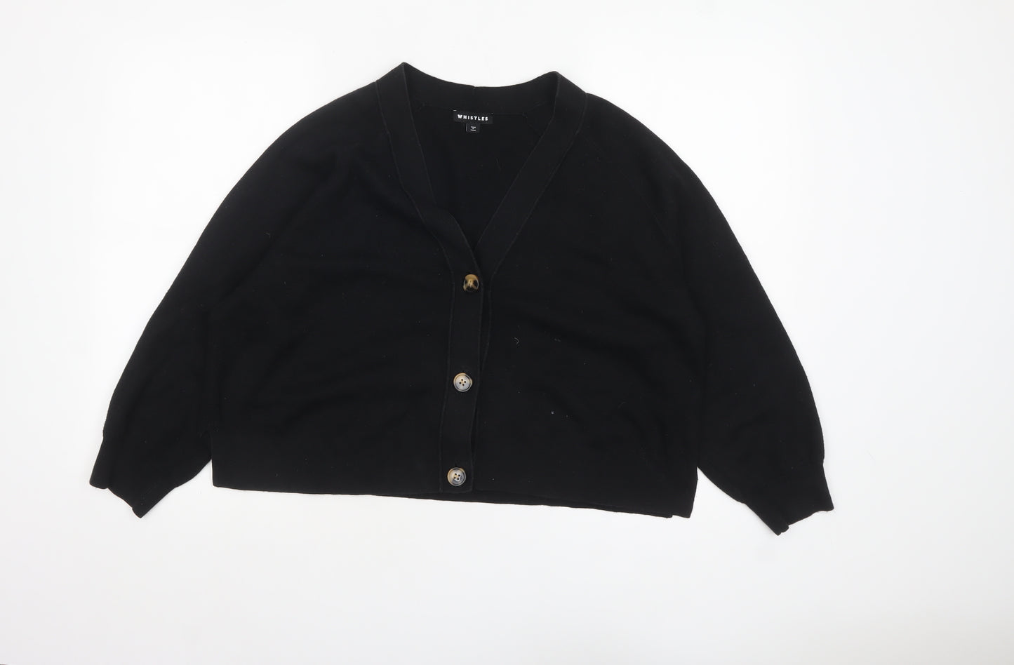 Whistles Women's Black M V-Neck Relaxed Fit Cotton Cardigan