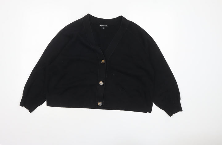 Whistles Women's Black M V-Neck Relaxed Fit Cotton Cardigan