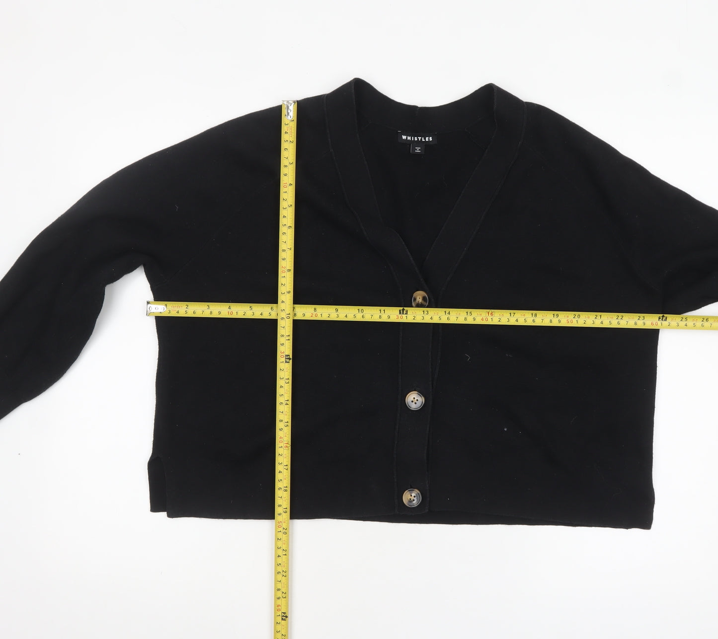 Whistles Women's Black M V-Neck Relaxed Fit Cotton Cardigan