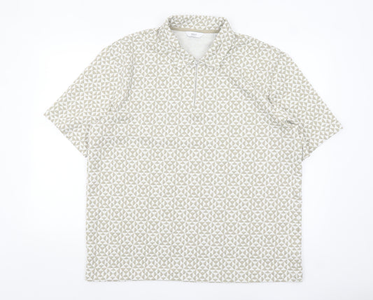 Next Men's Beige Geometric 1/4 Zip Polo Shirt Size L