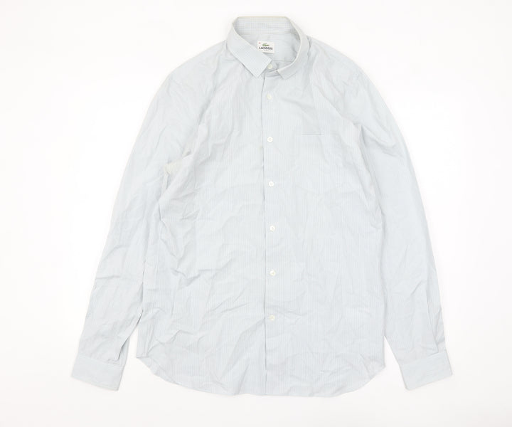 Lacoste Men's Blue Slim Fit Long Sleeve Striped Dress Shirt Size 41