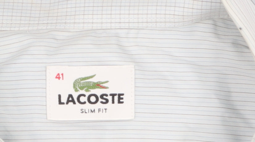Lacoste Men's Blue Slim Fit Long Sleeve Striped Dress Shirt Size 41