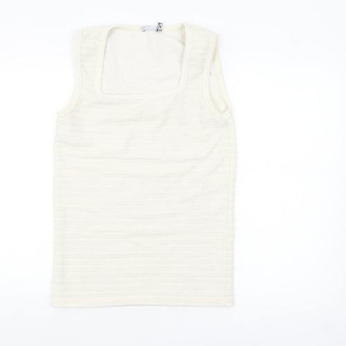 ASOS DESIGN Women's Ivory Ribbed Tank Top M Knit Cotton Blend
