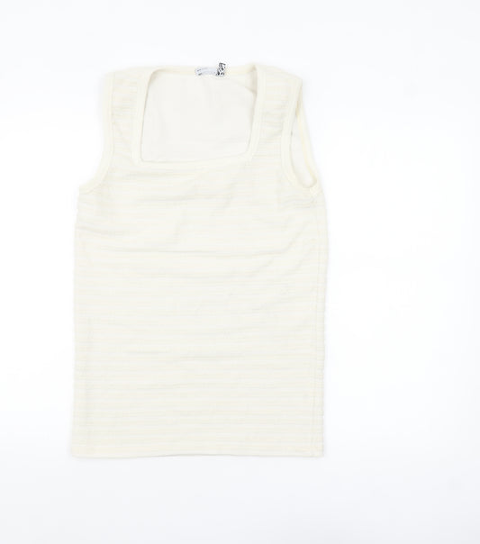 ASOS DESIGN Women's Ivory Ribbed Tank Top M Knit Cotton Blend