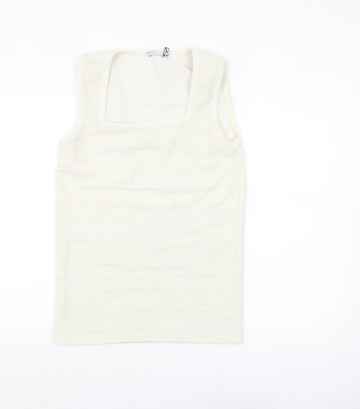 ASOS DESIGN Women's Ivory Ribbed Tank Top M Knit Cotton Blend