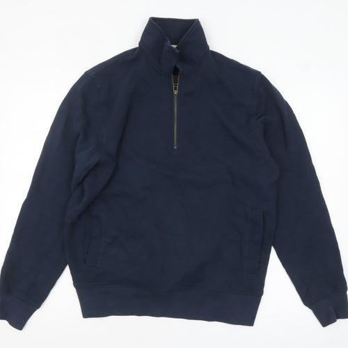 White Stuff Men's Blue 1/2 Zip Cotton Sweatshirt Medium