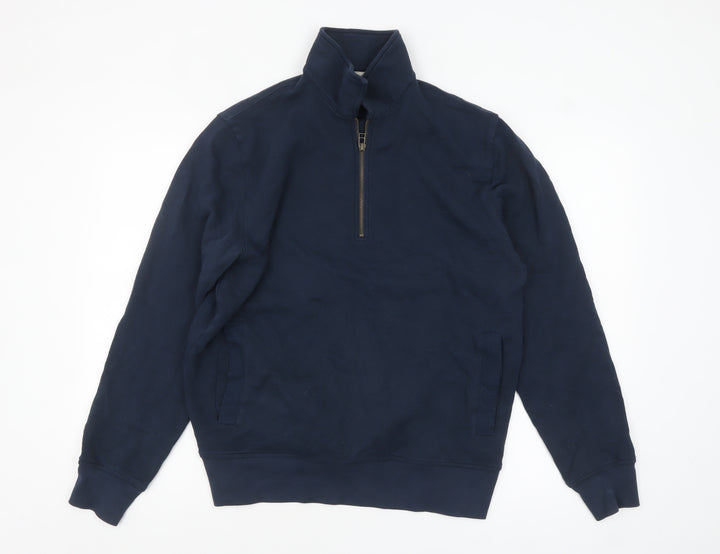 White Stuff Men's Blue 1/2 Zip Cotton Sweatshirt Medium