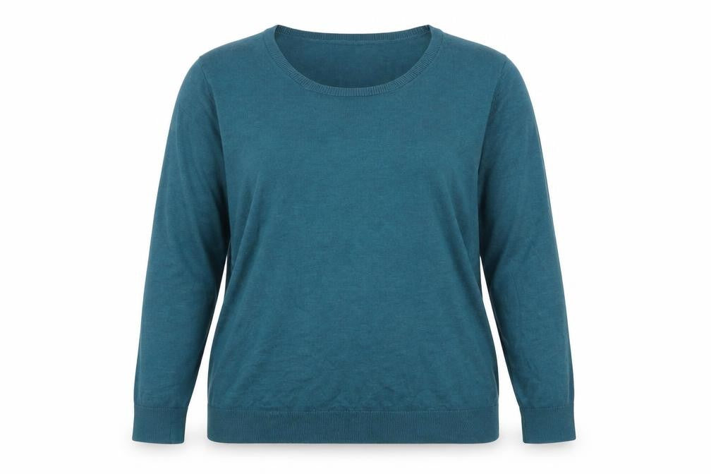 Front view of Amazon Essentials Women's Blue 2XL Crew Neck jumper