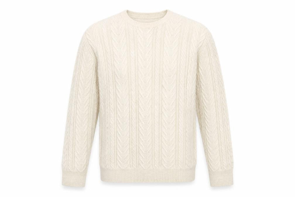 Front view of Zara men’s beige cable-knit wool blend jumper l