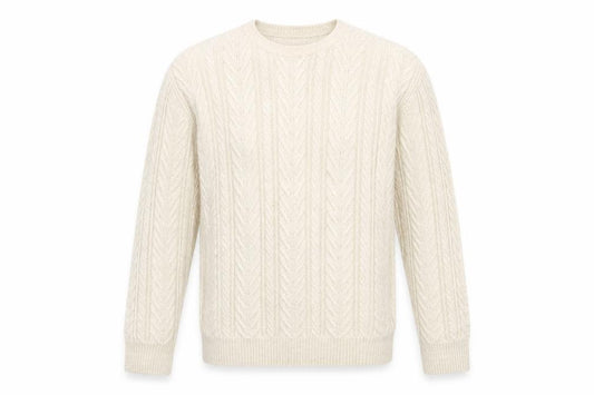 Front view of Zara men’s beige cable-knit wool blend jumper l