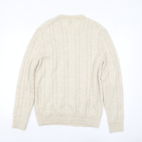 ZARA Mens Beige Cable-Knit Wool Blend Pullover Jumper L