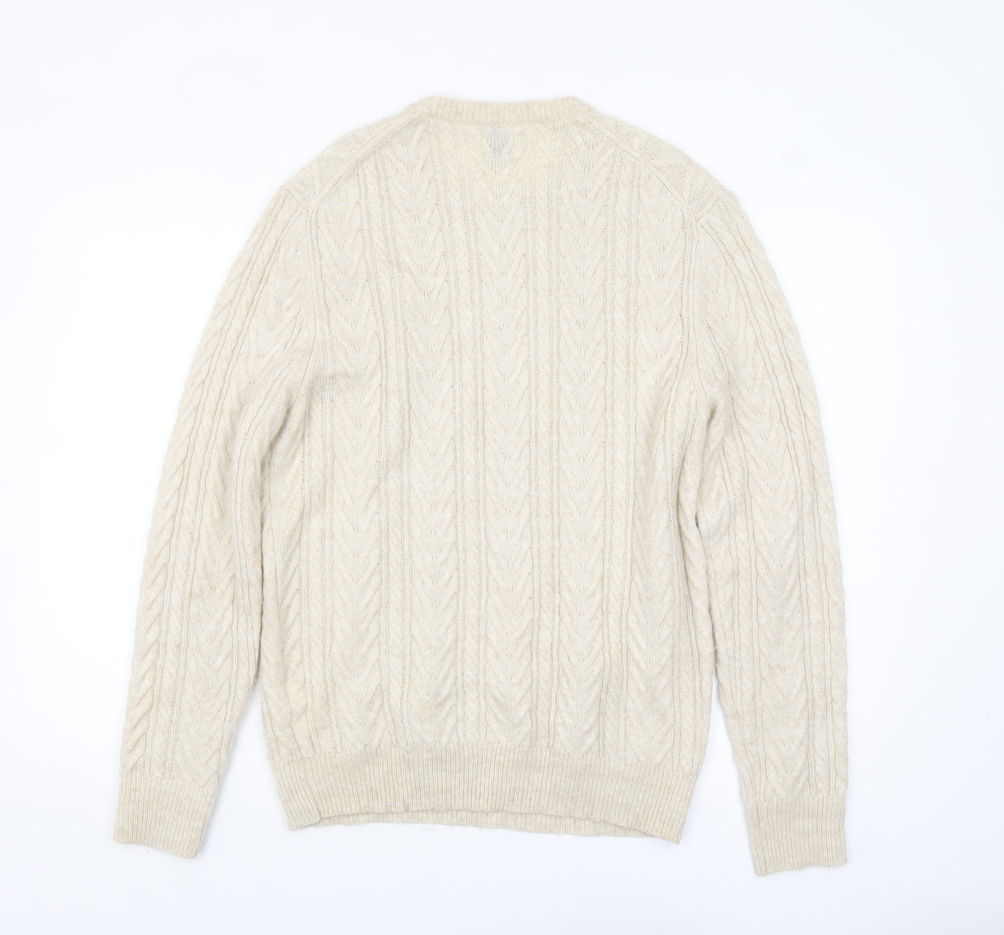 ZARA Mens Beige Cable-Knit Wool Blend Pullover Jumper L