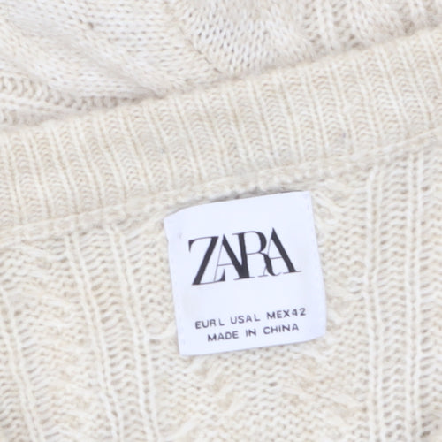 ZARA Mens Beige Cable-Knit Wool Blend Pullover Jumper L