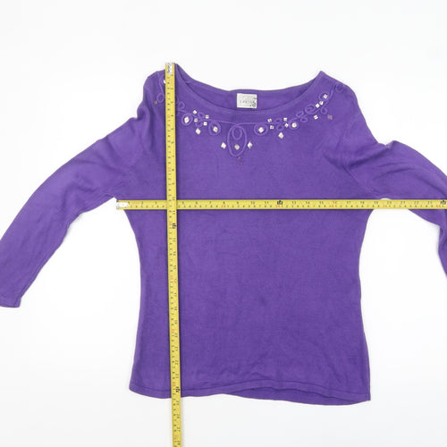 Eastex Women's Purple Beaded Boat Neck Acrylic Jumper Size 12