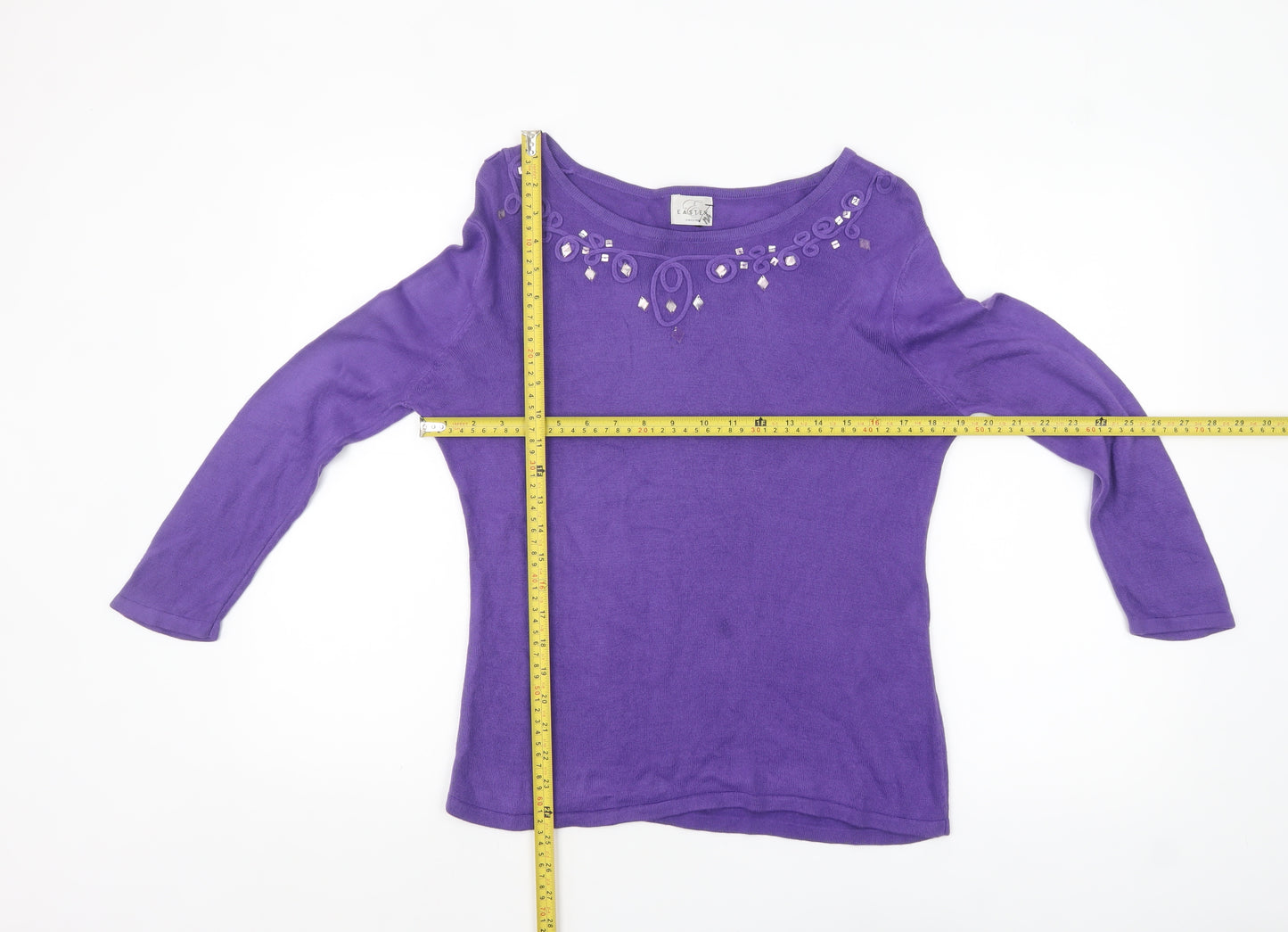 Eastex Women's Purple Beaded Boat Neck Acrylic Jumper Size 12