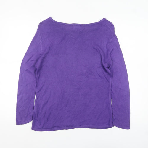 Eastex Women's Purple Beaded Boat Neck Acrylic Jumper Size 12