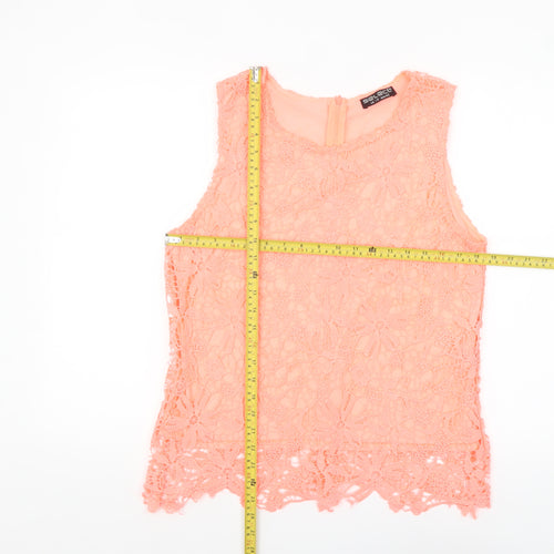 Select Women's Pink Floral Lace Sleeveless Camisole Blouse Size 14