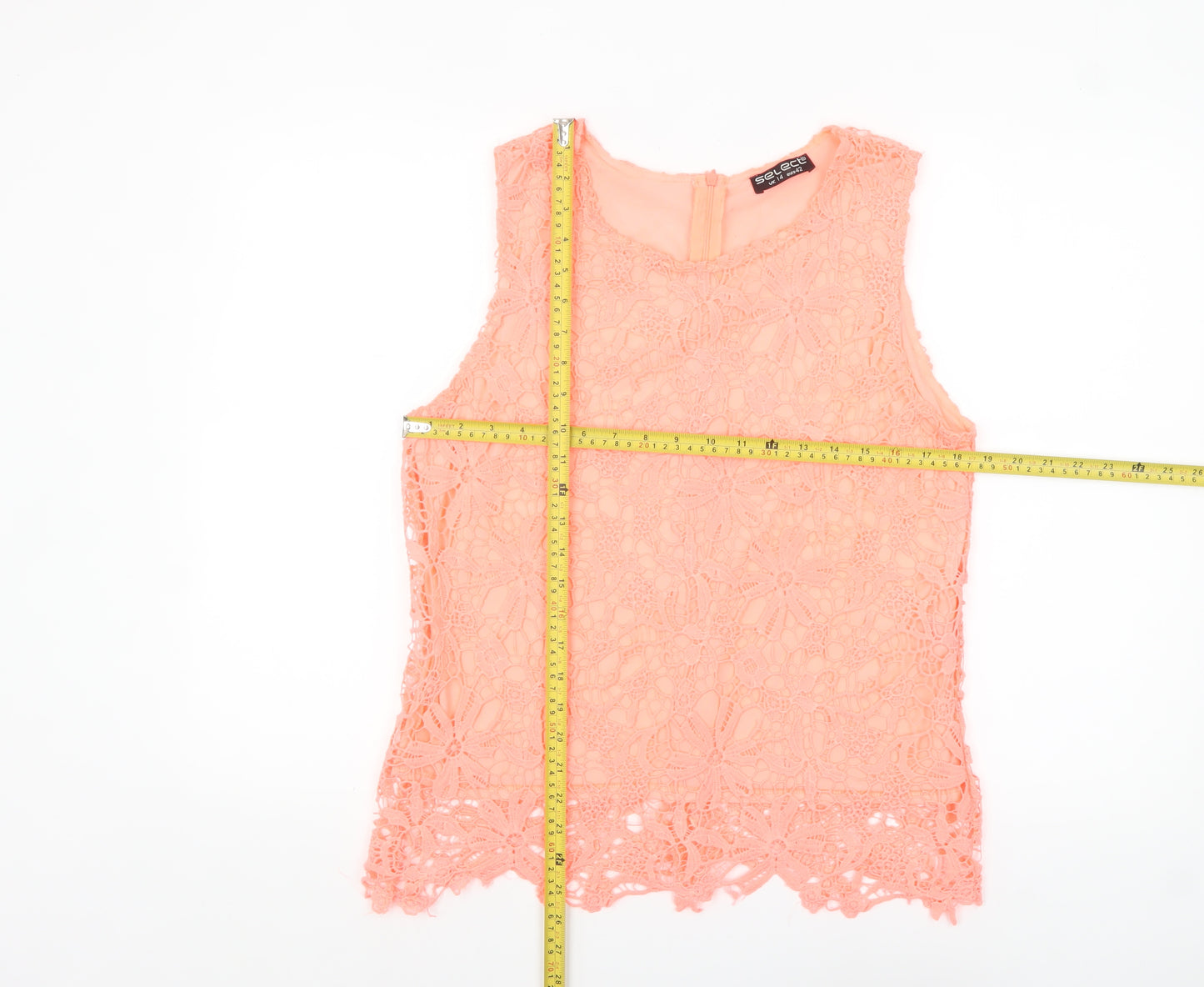 Select Women's Pink Floral Lace Sleeveless Camisole Blouse Size 14