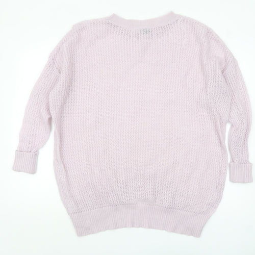 Oliver Bonas Women’s Pink Alpaca Blend Open-Knit Jumper Size 10