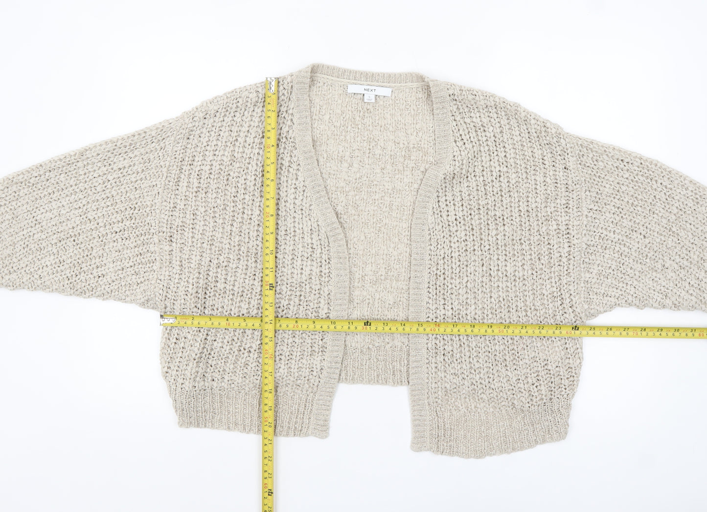 Next Women’s Beige Open-Knit Cardigan S Relaxed Fit