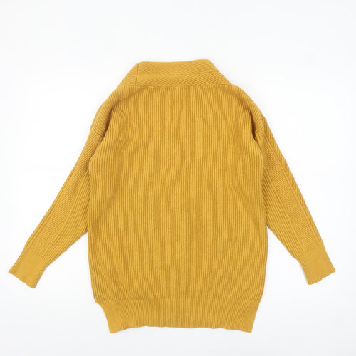 Next Women Yellow V-Neck Long Sleeve Ribbed Pullover Jumper Size S