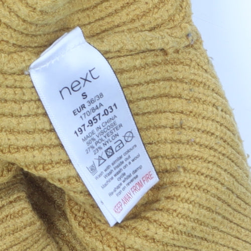 Next Women Yellow V-Neck Long Sleeve Ribbed Pullover Jumper Size S