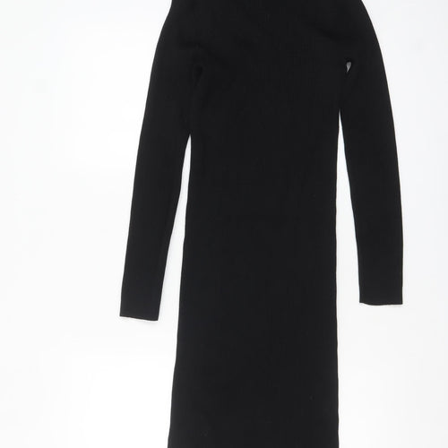 South Womens Black Knit Roll Neck Bodycon Midi Dress UK 10