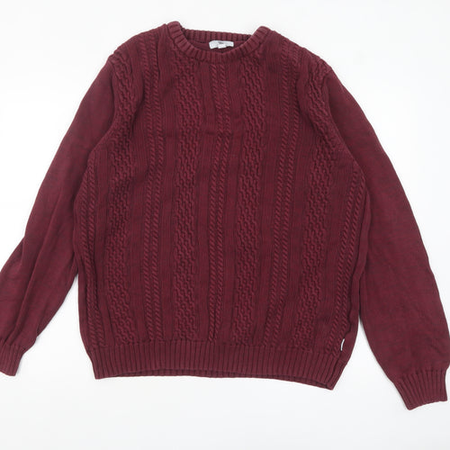 TOG24 Men’s Red Cotton Cable-Knit Crew Neck Jumper XL