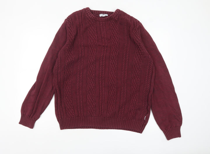 TOG24 Men’s Red Cotton Cable-Knit Crew Neck Jumper XL