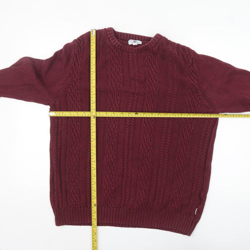 TOG24 Men’s Red Cotton Cable-Knit Crew Neck Jumper XL