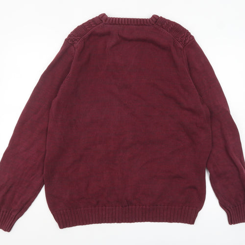TOG24 Men’s Red Cotton Cable-Knit Crew Neck Jumper XL