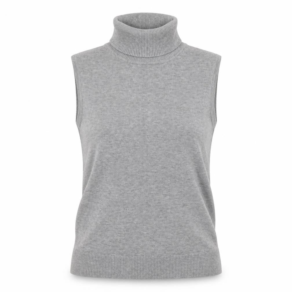 Front view of Cable & Gauge Women's Grey Sleeveless Roll Neck Knit Top, size S