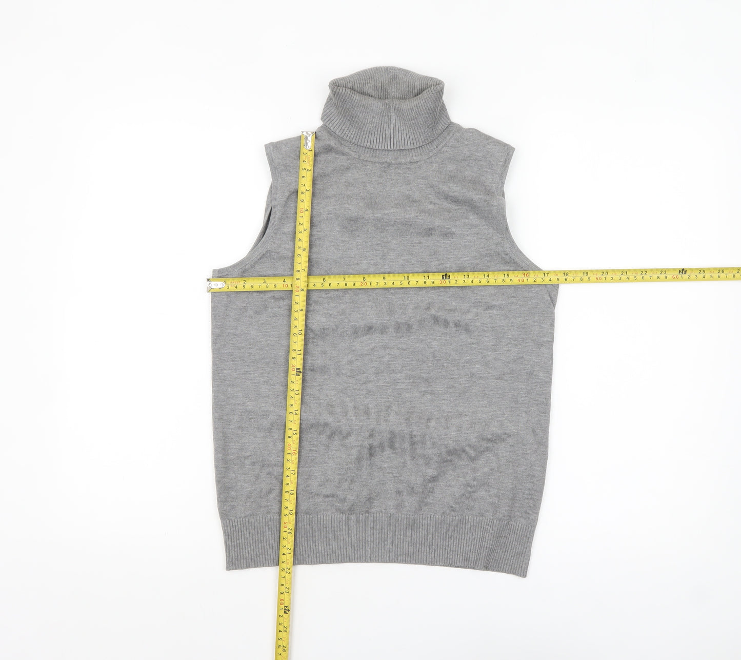 Cable & Gauge Women's Grey Sleeveless Roll Neck Knit Top Size S