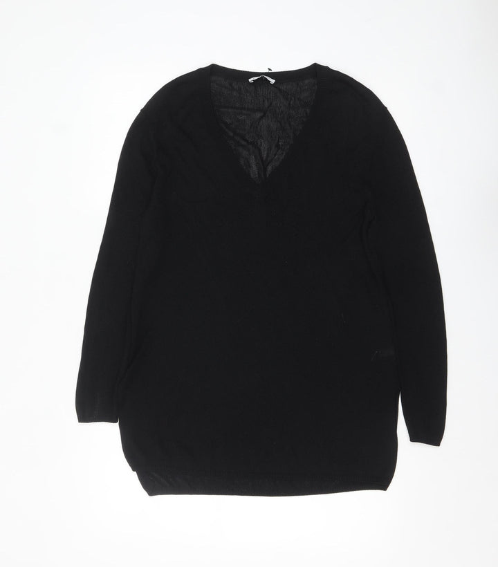 Nicole Farhi Women's Black Wool V-Neck Long Sleeve Jumper Size S