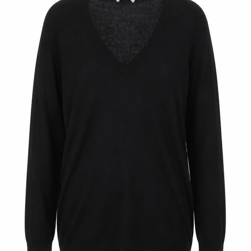 Nicole Farhi Women's Black Wool V-Neck Long Sleeve Jumper Size S