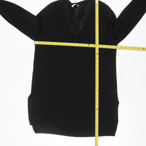 Nicole Farhi Women's Black Wool V-Neck Long Sleeve Jumper Size S