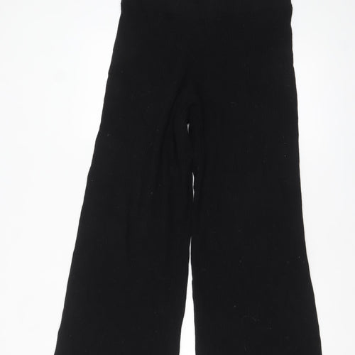 Patternity + John Lewis Women's Black Wide-Leg Ribbed Knit Trousers Size M