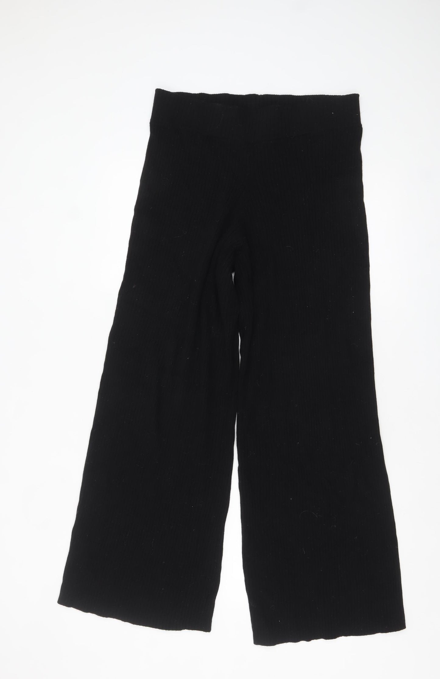 Patternity + John Lewis Women's Black Wide-Leg Ribbed Knit Trousers Size M