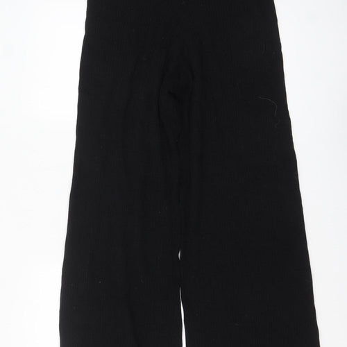 Patternity + John Lewis Women's Black Wide-Leg Ribbed Knit Trousers Size M