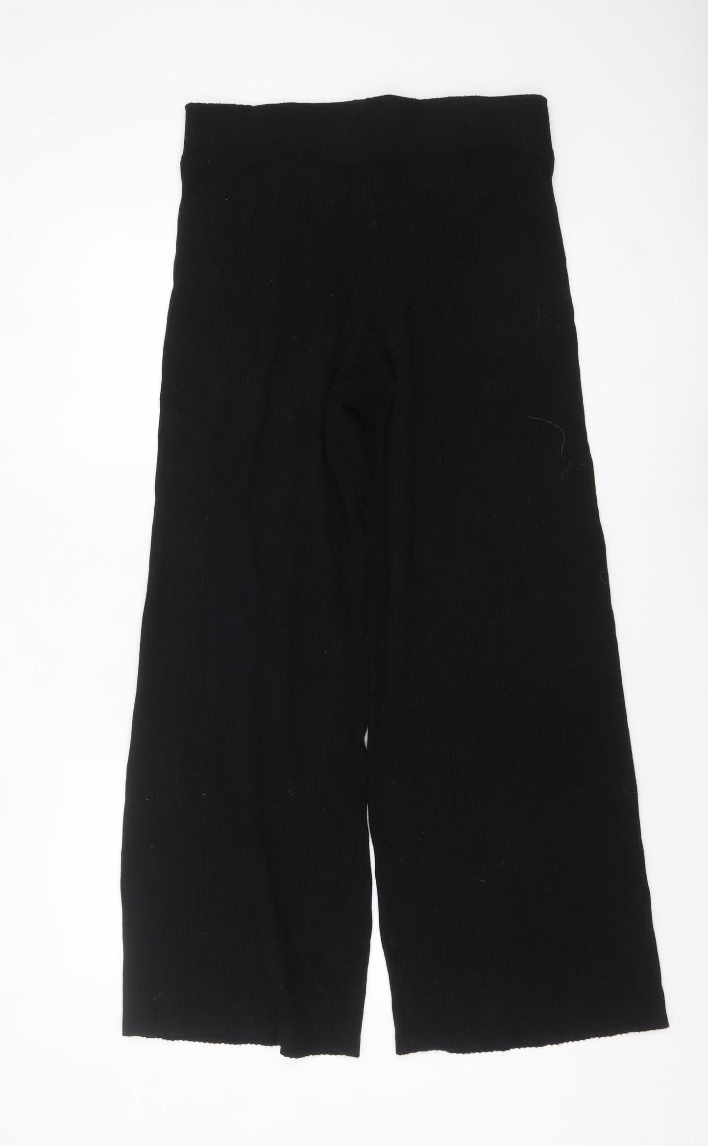 Patternity + John Lewis Women's Black Wide-Leg Ribbed Knit Trousers Size M