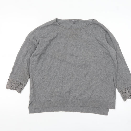 Laura Ashley Women’s Grey Cotton 3/4 Sleeve Crochet Jumper M