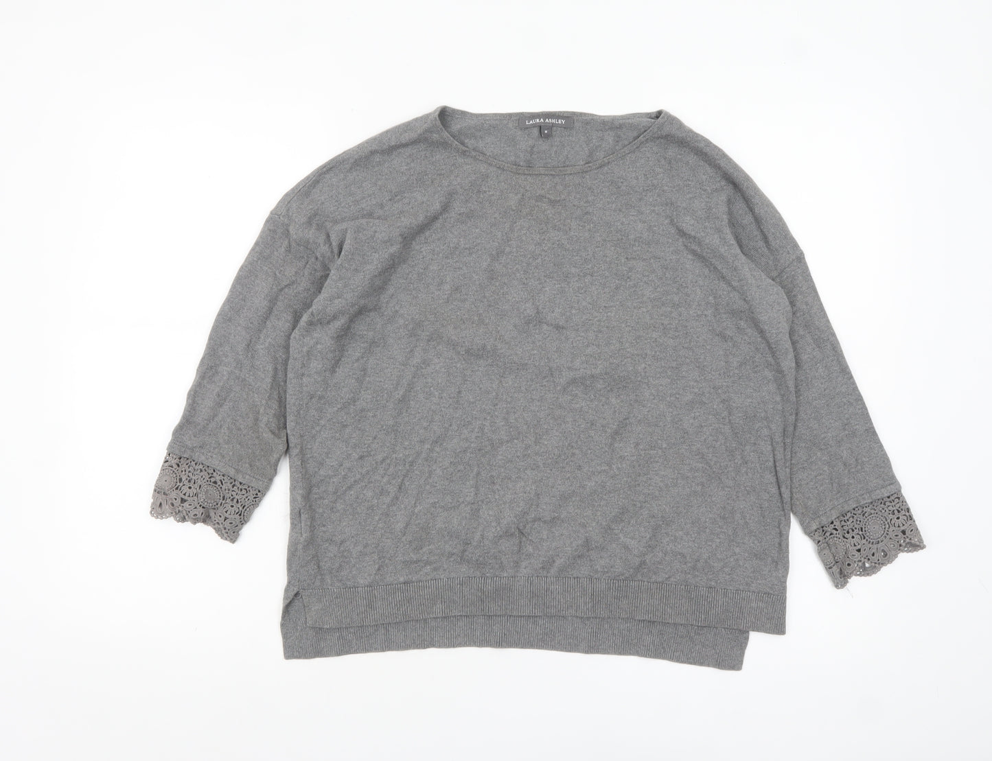 Laura Ashley Women’s Grey Cotton 3/4 Sleeve Crochet Jumper M