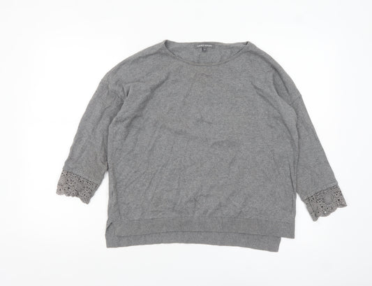 Laura Ashley Women’s Grey Cotton 3/4 Sleeve Crochet Jumper M