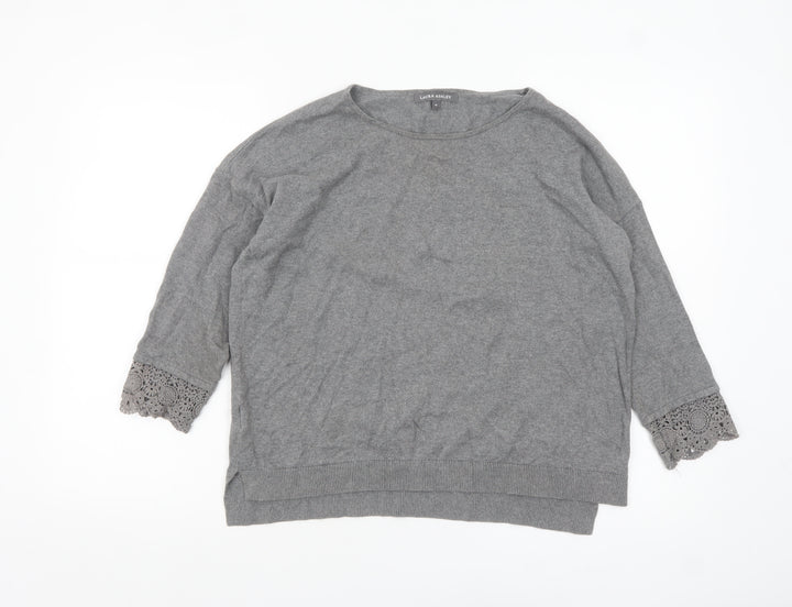 Laura Ashley Women’s Grey Cotton 3/4 Sleeve Crochet Jumper M