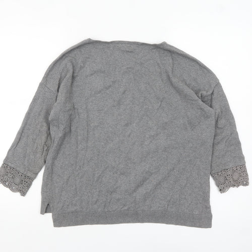 Laura Ashley Women’s Grey Cotton 3/4 Sleeve Crochet Jumper M