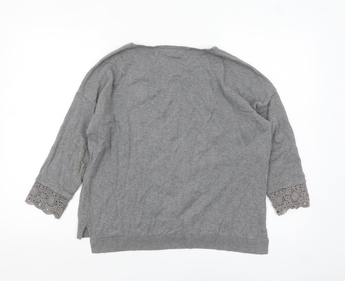Laura Ashley Women’s Grey Cotton 3/4 Sleeve Crochet Jumper M